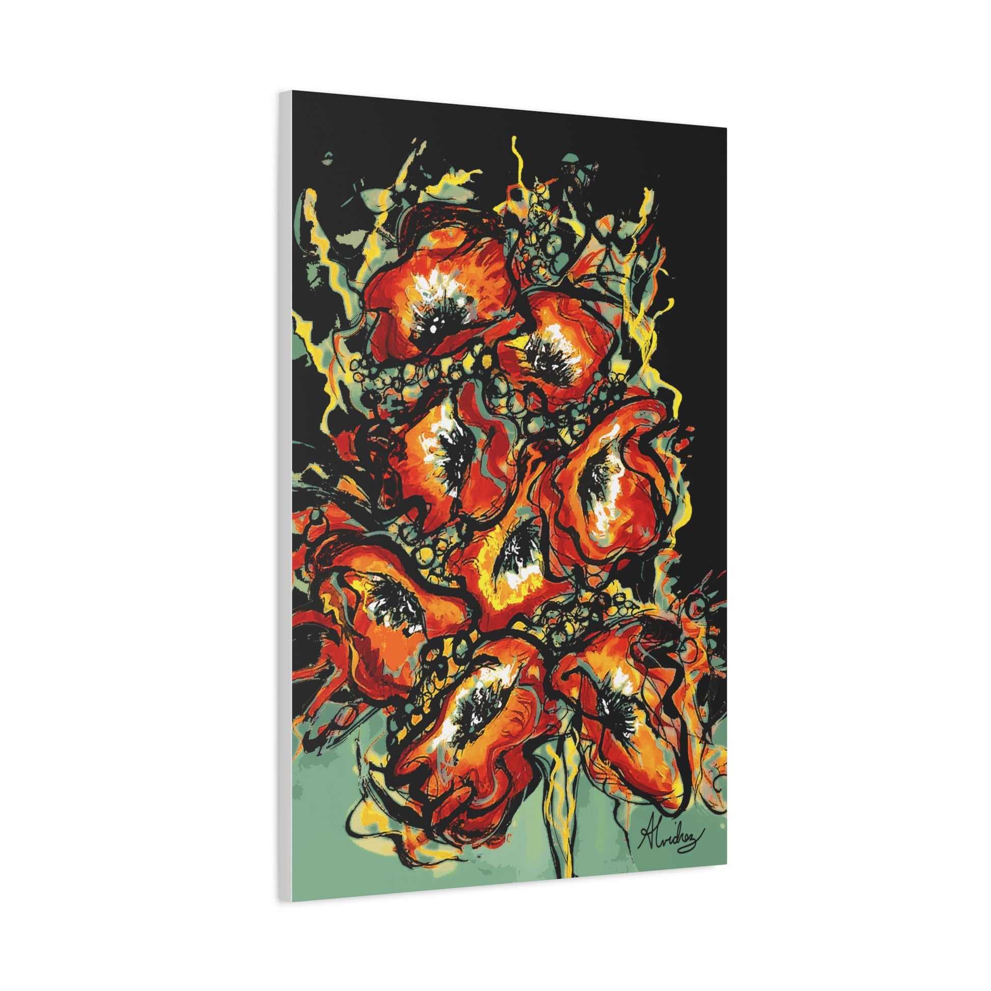 fun red orange poppy floral canvas print