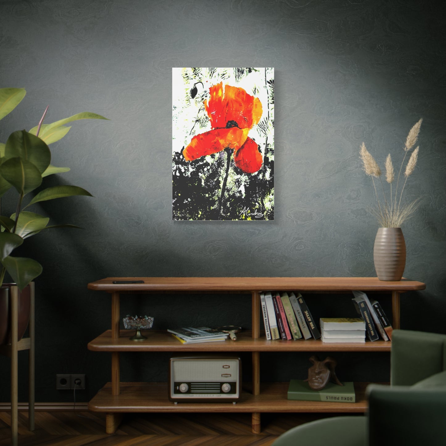 abstract corn field poppy canvas print in modern room