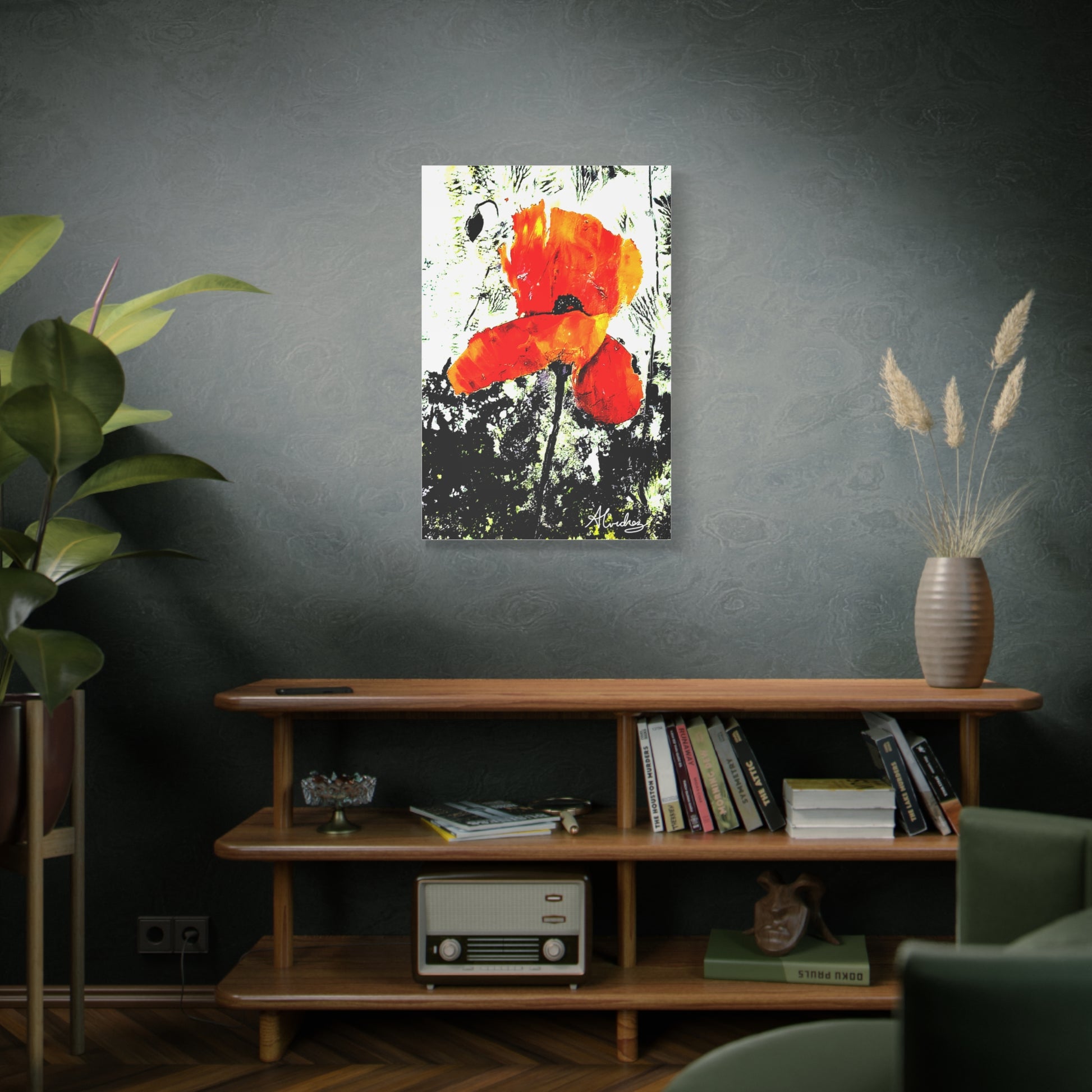 abstract corn field poppy canvas print in modern room