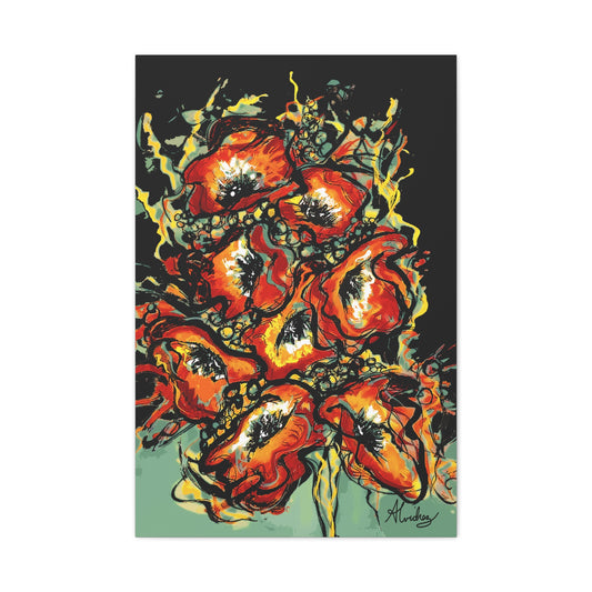 fun red orange poppy floral canvas print