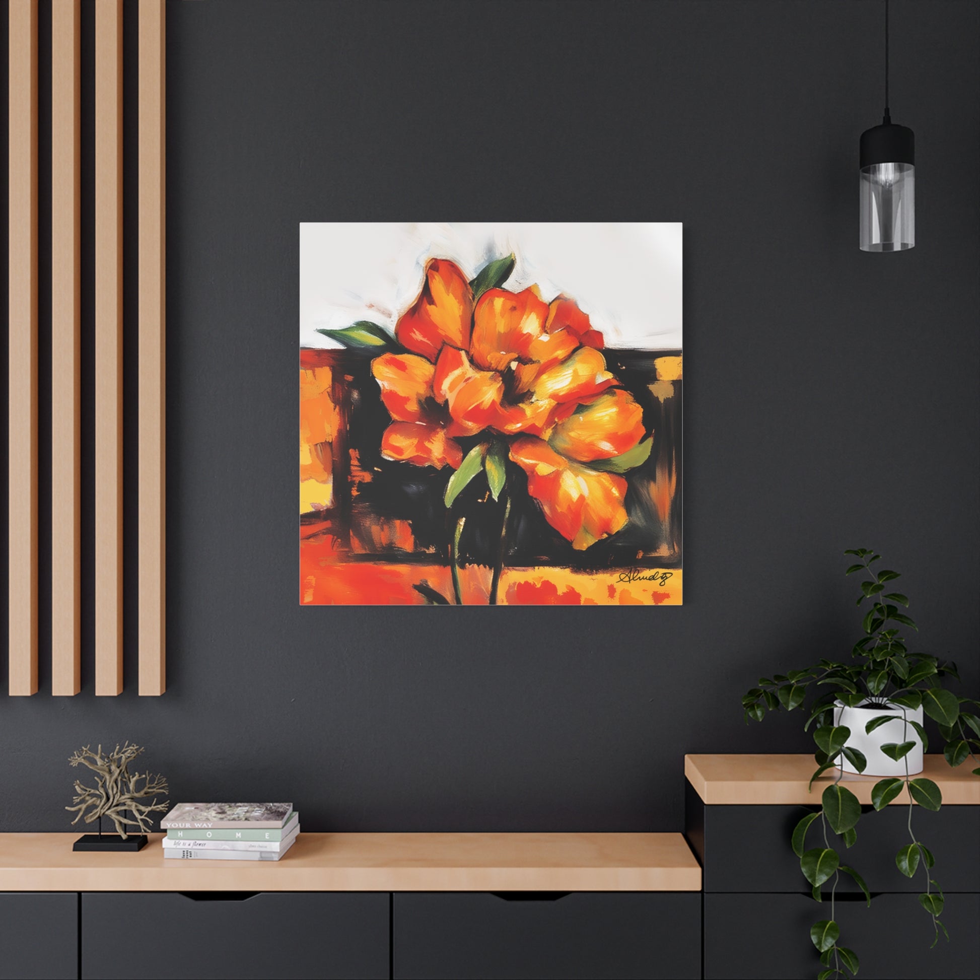 cozy warm poppies on black wall