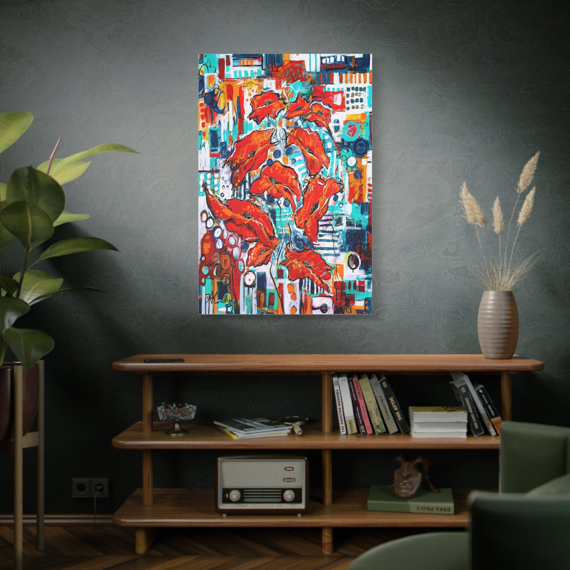 urban poppy flower canvas print in an eclectic home