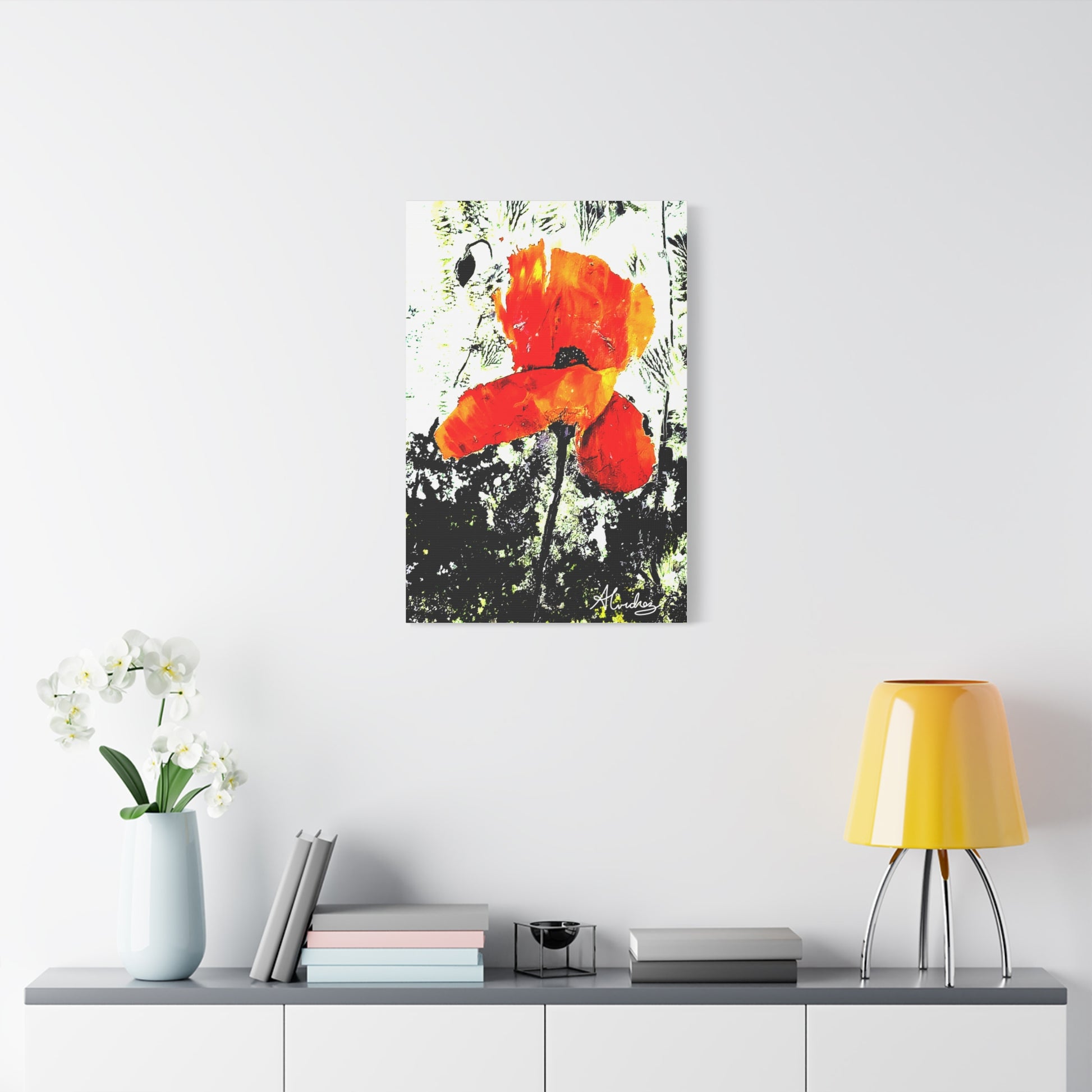 abstract corn field poppy canvas print on white wall